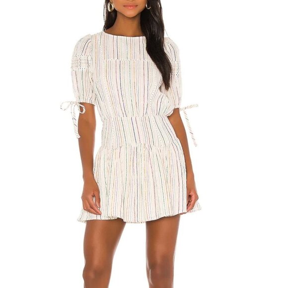 Tularosa Kendra Metallic Rainbow Stripe Cotton Open back Mini Dress - Picture 1 of 9